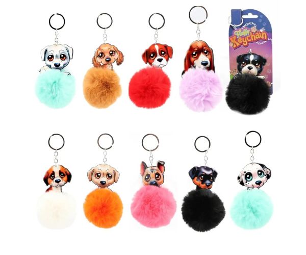 Fluffy Pom-Pom cățeluș brelocuri în mai multe variante 1buc