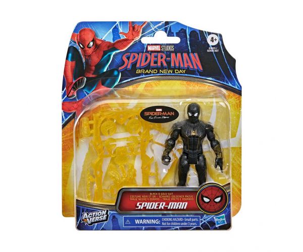 Spider-Man Zi Nouă: Figurina Spider-Man negru-aurie cu accesorii 11cm – Hasbro