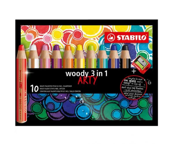 Stabilo Woody 3in1 ARTY set de creioane colorate 10 bucăți