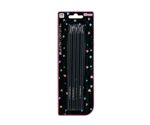 Spirit: Crystal grafit creion lemn negru cu capăt special 4 bucăți set