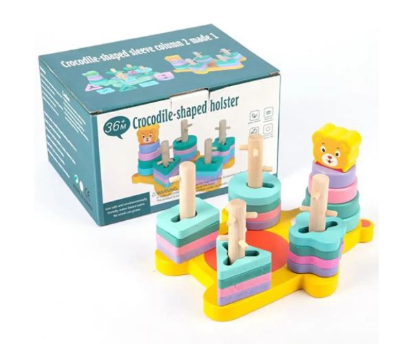 Jucărie creativă baby lemn colorat cu figurină ursuleț