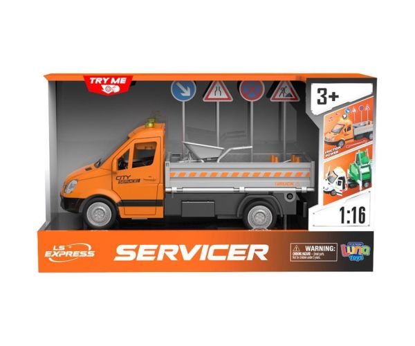 Luna: Camion de întreținere a drumurilor cu lumini, sunete și semne de circulație 1/16