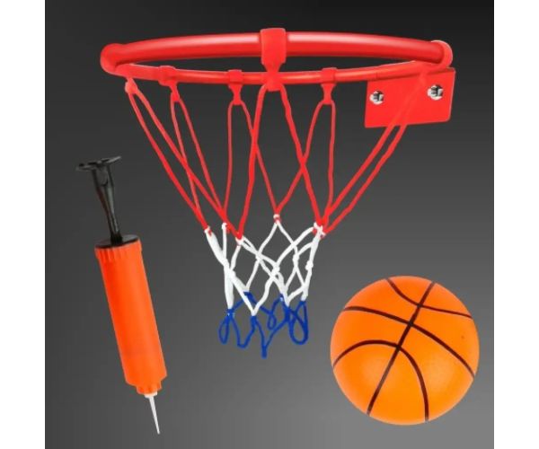 Set de inele metalice de baschet cu plasă colorată, cu minge și pompă 22cm