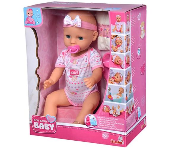 New Born Baby păpușă face pipi cu accesorii 43cm - Simba Toys