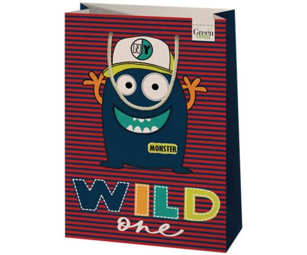 Green Grass Wild One monstru pungă cadou dimensiune mare 24x9x34cm