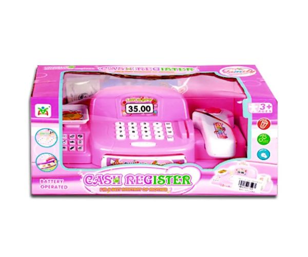 Casă de marcat electronică culoarea roz cu sunete şi lumini