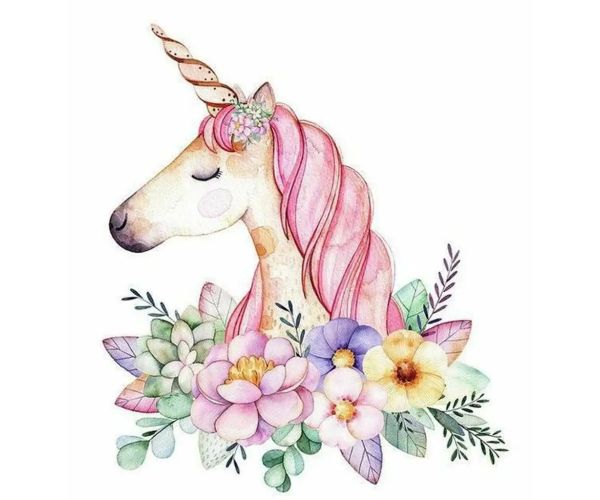 Puzzle cu diamante: Set de pictură cu diamante cu unicorni și flori 10x15cm