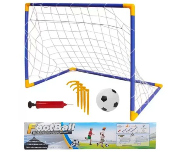Set poartă de fotbal cu plasă, minge și pompă