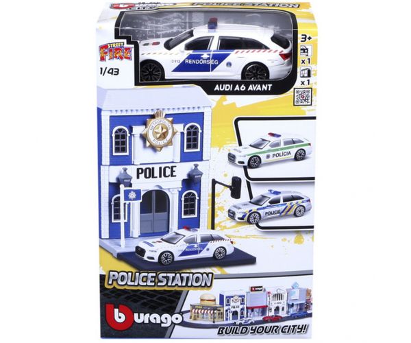 Bburago city - Audi A6 mașină de poliție și secție de poliție 1 /43