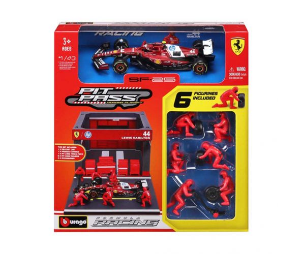 Bburago: Mașină de curse F1 - Ferrari SF-25 Pit / Lewis Hamilton 1/43