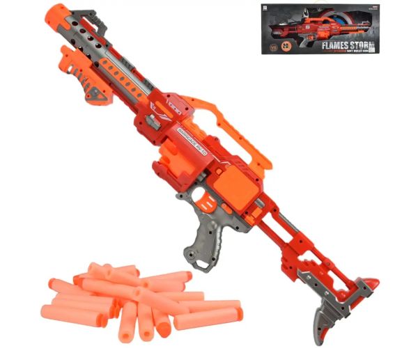 Flames Storm: Pistol electric cu burete gigant roșu cu lumină, magazie rotativă și cartuș 73cm