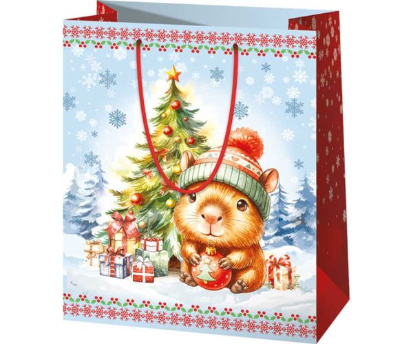 Crăciun cu hamsteri geantă de cadou de dimensiuni normale 11x6x14cm