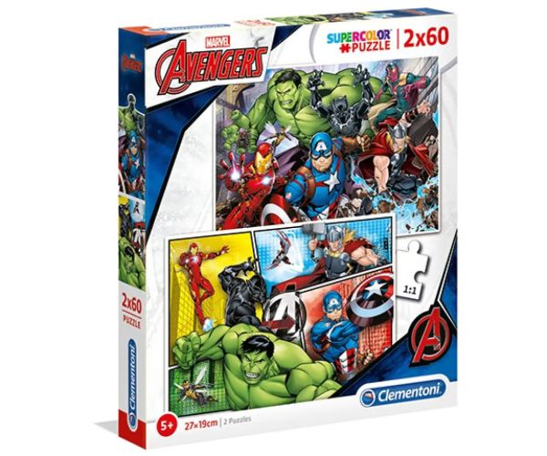Marvel Avengers Supercolor 2 in 1 puzzle 2x60 bucăți - Clementoni