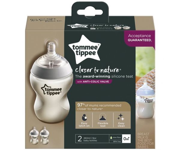 Tommee Tippee: Closer To Nature ANTI-COLIC biberon 260 ml set de 2 bucăți (0 luni+)