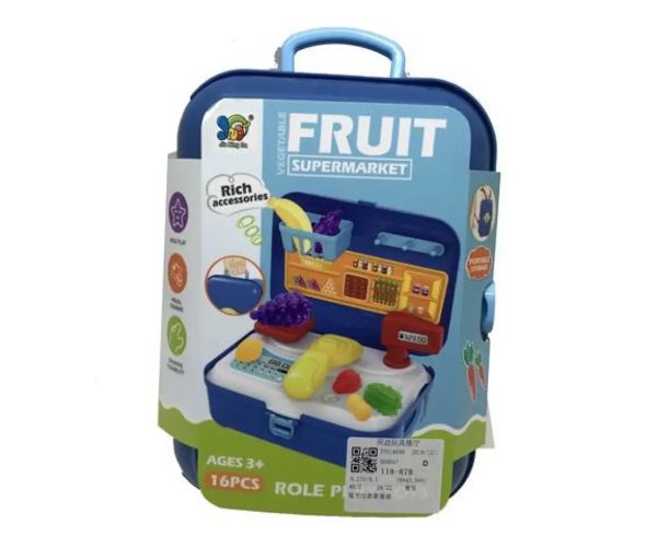 Set de joacă legume în valiză albastră cu accesorii