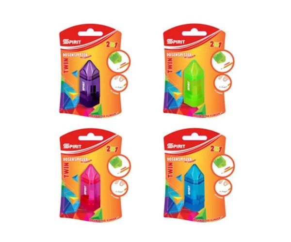 Spirit: Twin ascuțitoare și radieră 2 in 1 mai multe culori 1 bucată pachet
