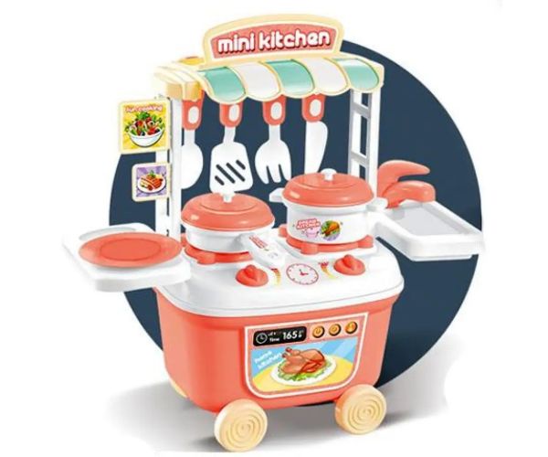 Mini bucătărie set tip troler culoarea de piersică