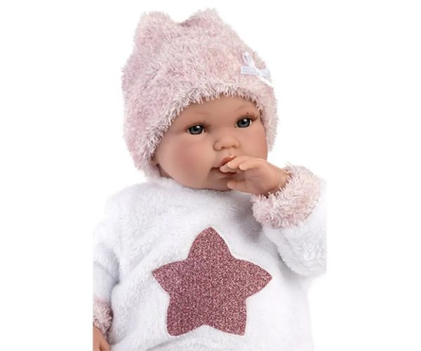 Llorens: Nou nascut păpușă fetiță plânge în pijamale de pluș cu model stea 36cm