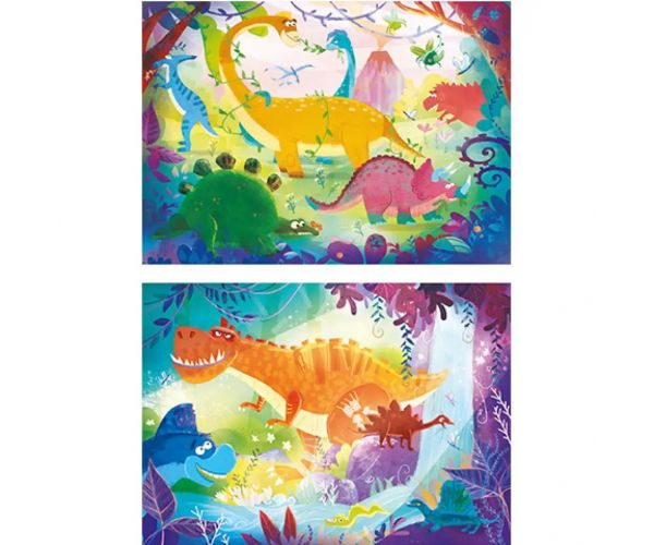Dinozauri veseli Supercolor 2 in 1 puzzle 2x60 bucăți - Clementoni