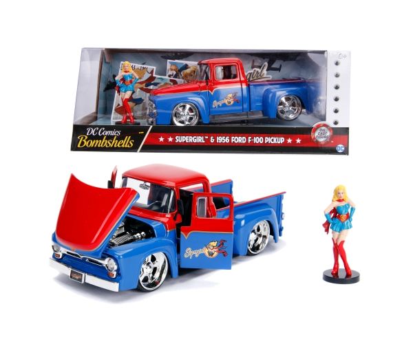 DC Comics Bombshells - Supergirl: 1956 Ford F-100 Pickup fém autómodell 1/24 - Simba Toys