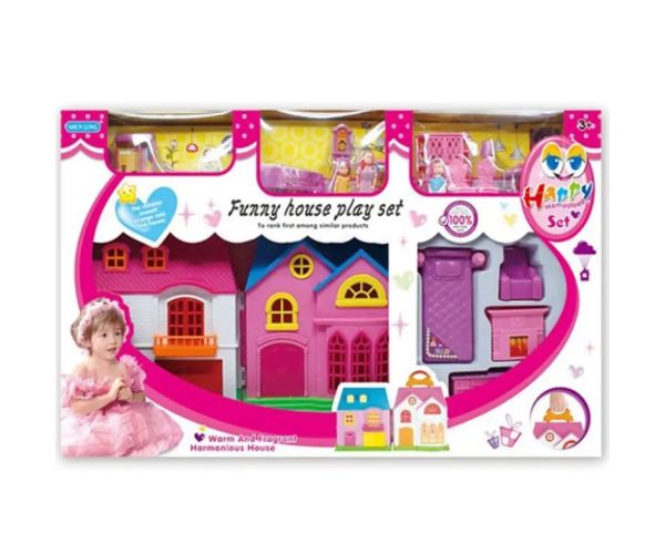 Căsuță pentru păpuși care se deschide cu mobilă și accesorii