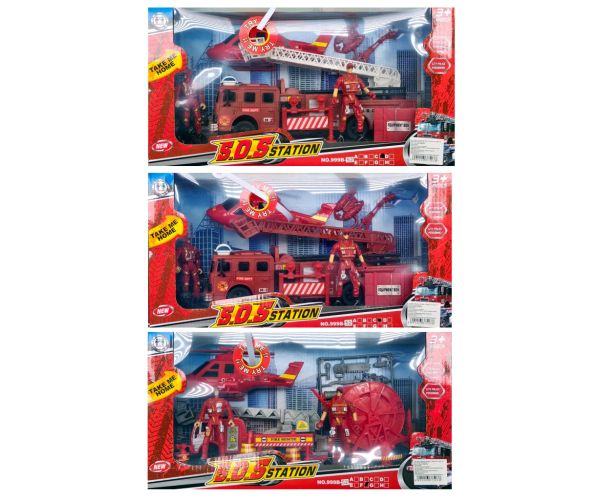 Mașină de pompieri și elicopter cu sunete, lumini și figurine