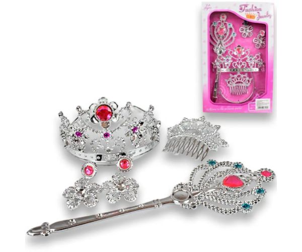 Set de frumusețe prințesă cu tiara, ac de păr, cercei și baghetă