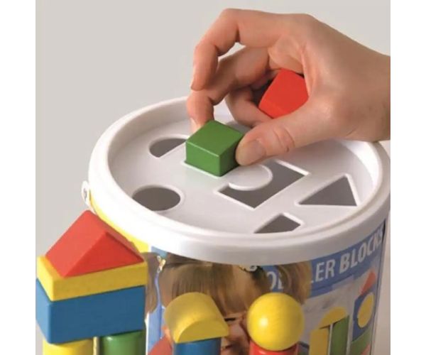 Set de 50 de cuburi din lemn cu cutie de selecție a formelor - Woodyland