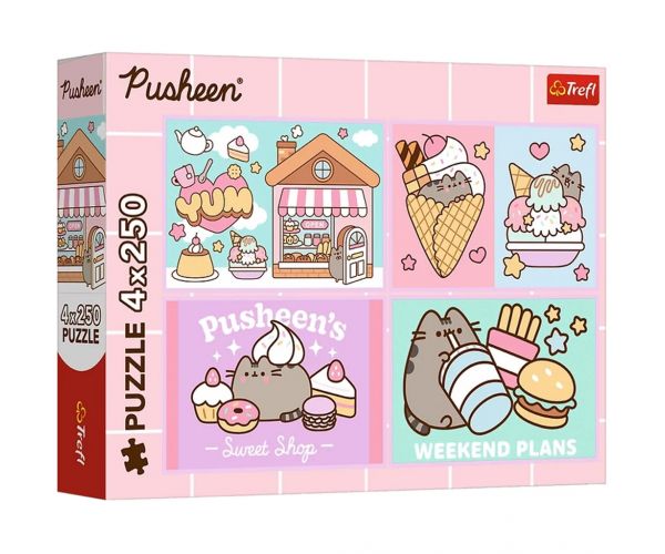 Descoperă pisica Pusheen - set de 4 puzzle-uri de câte 250 de piese - Trefl