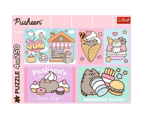 Descoperă pisica Pusheen - set de 4 puzzle-uri de câte 250 de piese - Trefl