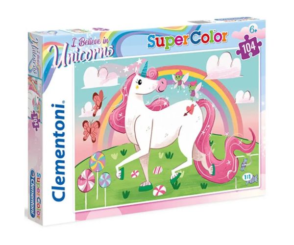 Cred în Unicorni Puzzle Supercolor 104buc - Clementoni