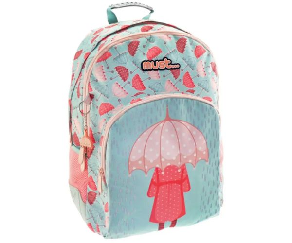 Must: umbrelă rucsac, ghiozdan trei compartimente 33x16x45cm