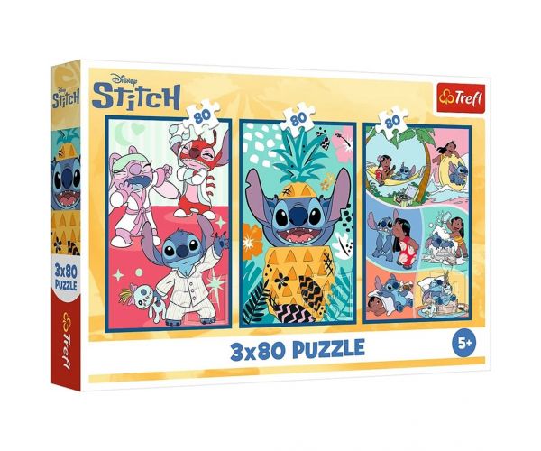 Disney: Lumea lui Stitch puzzle 3x80 piese - Trefl