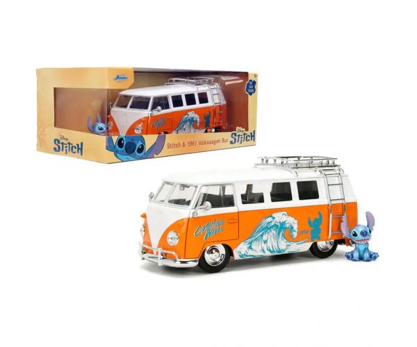 Disney Stitch – Volkswagen Bus din 1961, mașinuță de jucărie la scară 1/24 cu figurina Stitch – Jada Toys