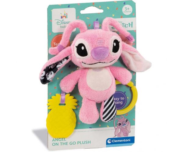Disney+Stitch Angel pluș cu zornăitoare și jucărie de dentiție - Clementoni Baby