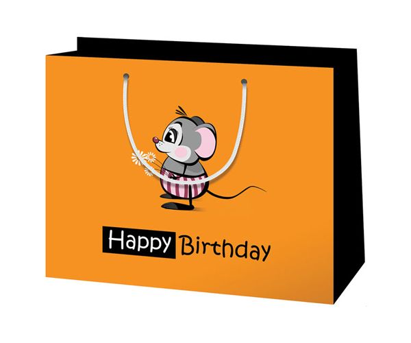 Dimensiune mijlocie "Happy Birthday" șoarece pungă cadou 18x23x10cm