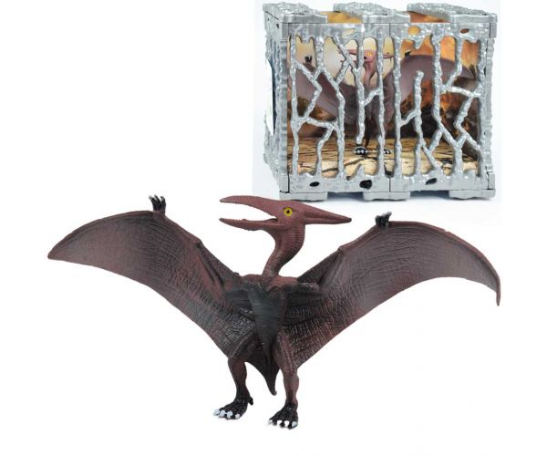Dino World: Figurină detaliată de dinozaur Pterosaur de 20 cm într-o cușcă