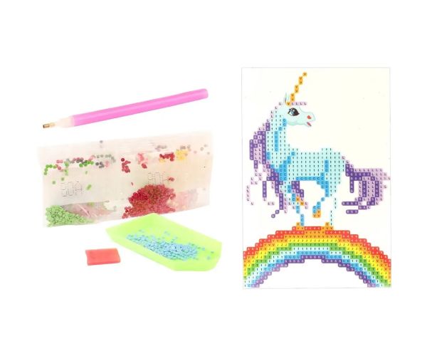 Puzzle cu diamante: Set de pictură cu diamante pe unicorn pe curcubeu 10x15cm