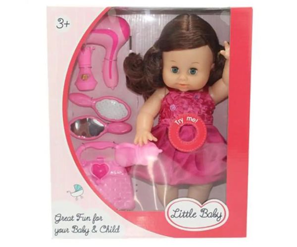 Dorina păpușă de 36 cm cu părul brunet set de coafor, cu accesorii și efecte de sunete