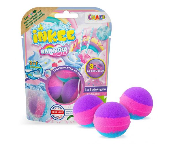 Craze Inkee: Set de 3 bile de baie vegane, colorate în culorile curcubeului