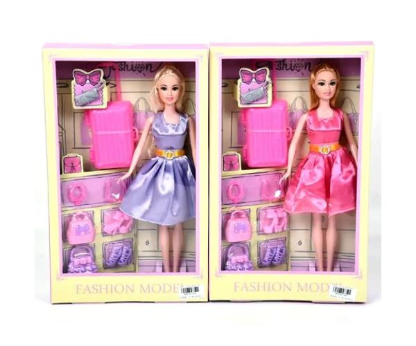 Păpușă de modă cu valiză și accesorii în două variante 29cm