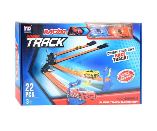 Power Track: 22 bucăți Set pistă de curse cu intersecție și 2 mașini mici 1/64
