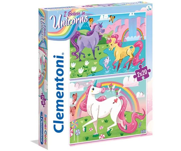 Cred în unicorni Supercolor 2 in 1 puzzle 2x60 bucăți - Clementoni