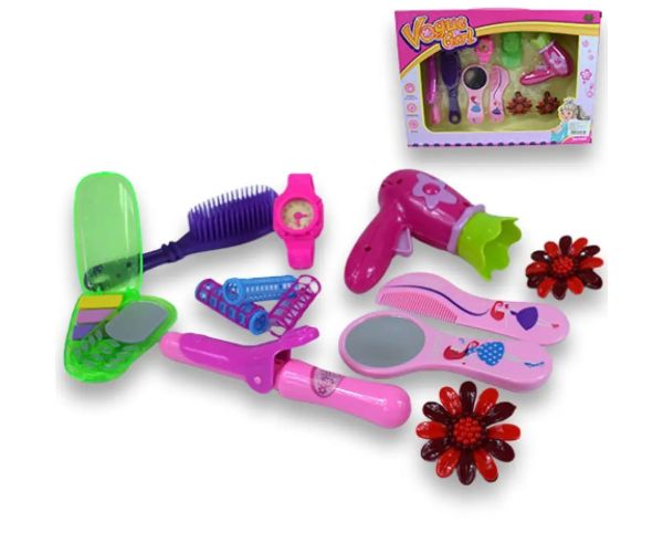 Vogue Girl: set de frumusețe din 11 piese, cu agrafe de păr, uscător de păr și telefon