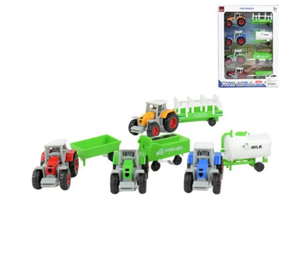 Farm World: 4 bucăți set tractor agricol cu ​​remorcă 1/64
