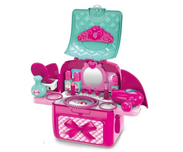 Pink set transportabil 2in1 masuță de înfrumusețare în rucsac set de joacă