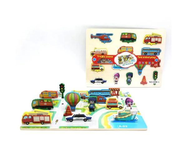 Puzzle cu două fețe din lemn trafic urban