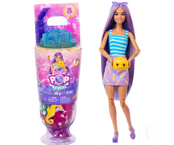 Barbie Reveal shaker parfumat serie cu păpușă cu păr violet și pește-papagal - Mattel