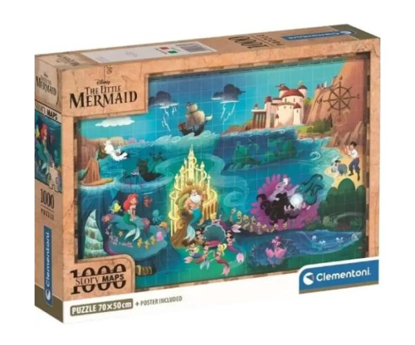 Disney Harta Micii Sirene 1000 bucăți puzzle cu poster - Clementoni