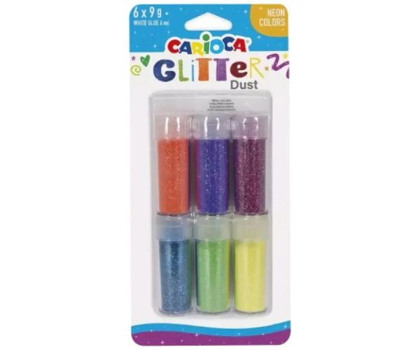 Carioca: Glitter Dust 6 bucăți set praf de sclipici în tub - Culori de neon